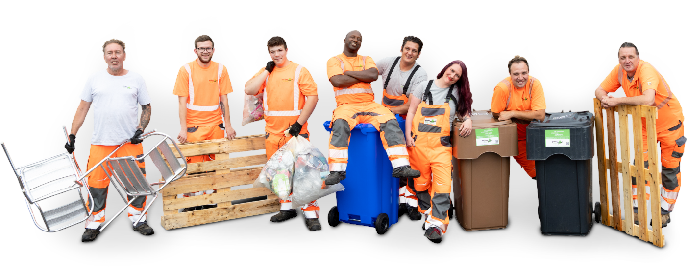 Team mit Entsorgungsbehältern